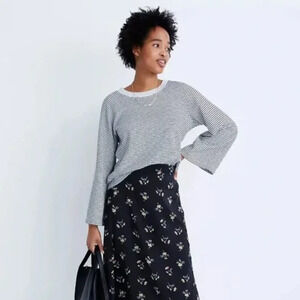 Madewell Terry Raglan Sweatshirt Black White Striped Round Neck Long Sleeve XXS